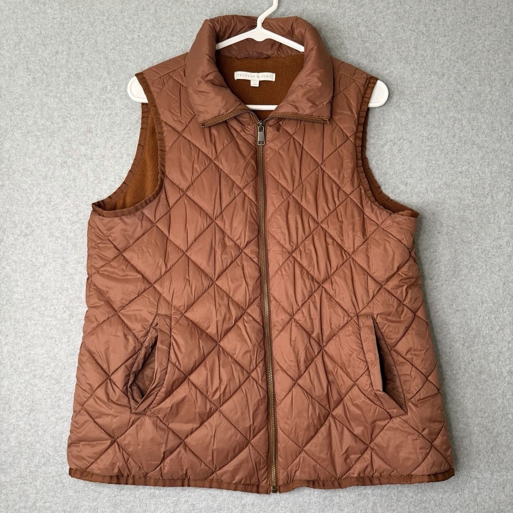 Preston & York Women's Diamond-Quilted Fleece-Lined Puffer Vest in Rust Size L
